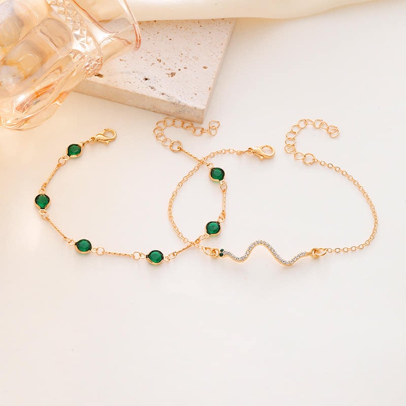 Picture of 4Pcs/Set Fashionable Snake Imitation Gemstone Bangle Rhinestone Full Metal Bracelet For  Women - Gold