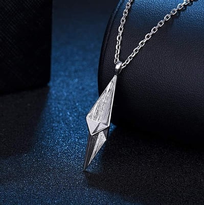 Picture of Titanium Steel Necklace Men's Trendy Light Luxury Original Geometric Diamond Pendant ins Cool Style Simple Jewelry Female Chain - Silver