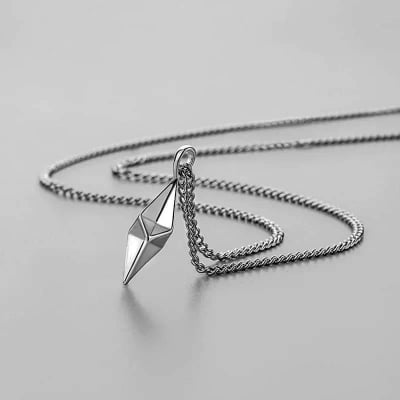 Picture of Titanium Steel Necklace Men's Trendy Light Luxury Original Geometric Diamond Pendant ins Cool Style Simple Jewelry Female Chain - Silver
