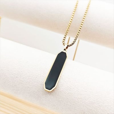 Picture of Fashion Black Color Bar Necklaces For Men Boys-Minimalist Stainless Steel Geometric Pendant Collar Gifts For Him Jewelry - Gold