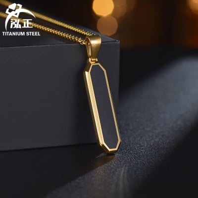 Picture of Fashion Black Color Bar Necklaces For Men Boys-Minimalist Stainless Steel Geometric Pendant Collar Gifts For Him Jewelry - Gold