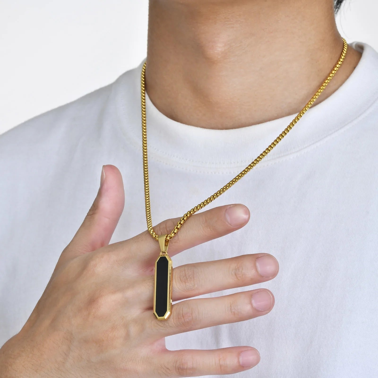 Picture of Fashion Black Color Bar Necklaces For Men Boys-Minimalist Stainless Steel Geometric Pendant Collar Gifts For Him Jewelry - Gold