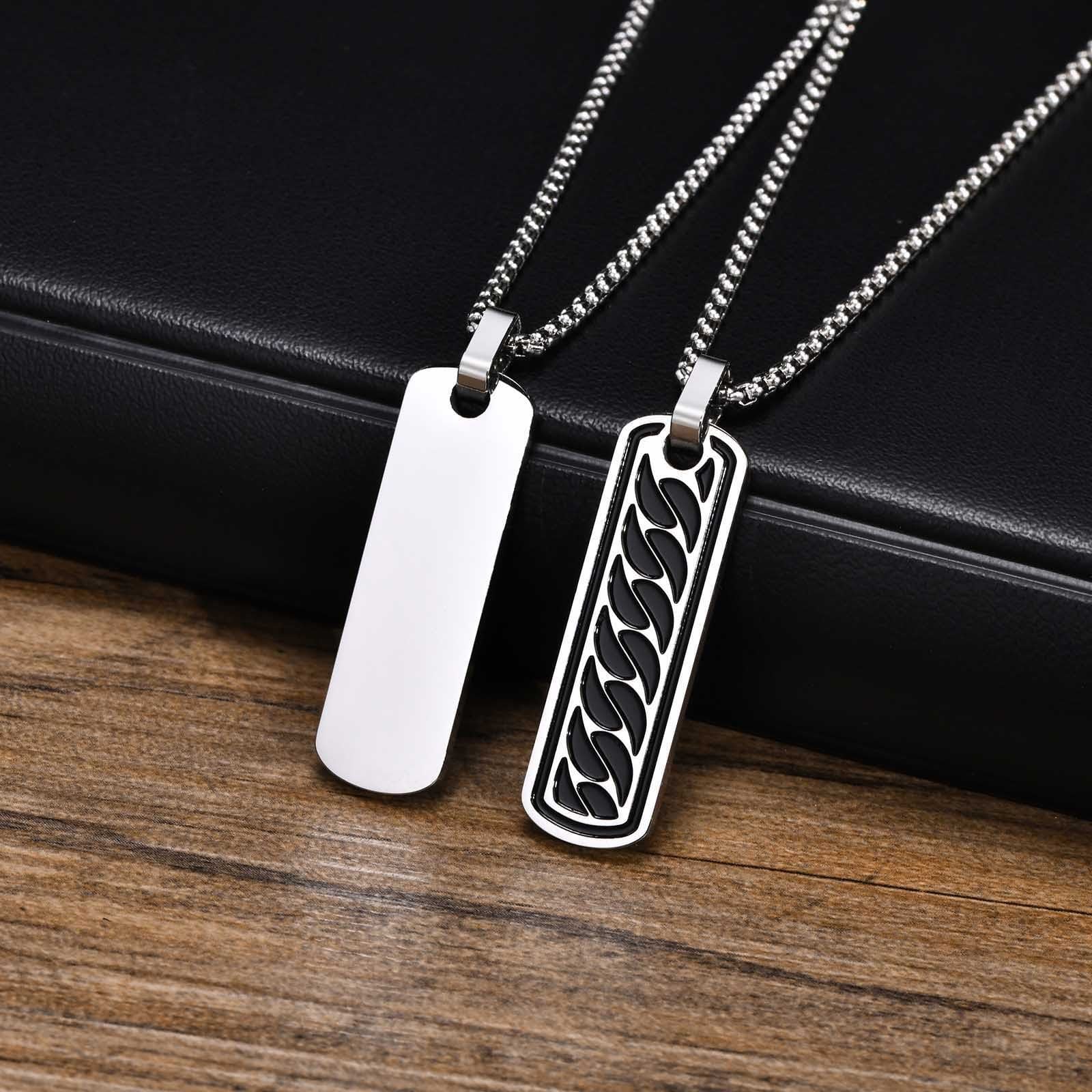 Picture of Men's Necklaces Anti-allergy Stainless Steel Vertical Bar with Cuban Chain Symbol Pendant Necklace Chain - Silver