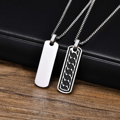 Picture of Men's Necklaces Anti-allergy Stainless Steel Vertical Bar with Cuban Chain Symbol Pendant Necklace Chain - Silver