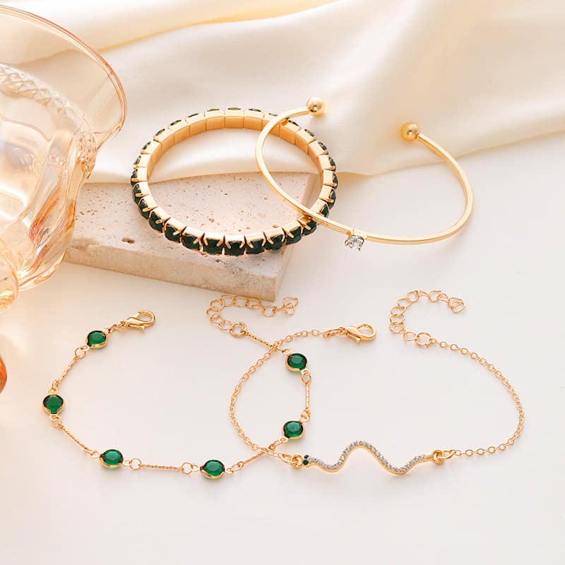 Picture of 4pcs Bracelet Set Bangle Chain Boho Fashion Jewellery Green Colour  For  Women