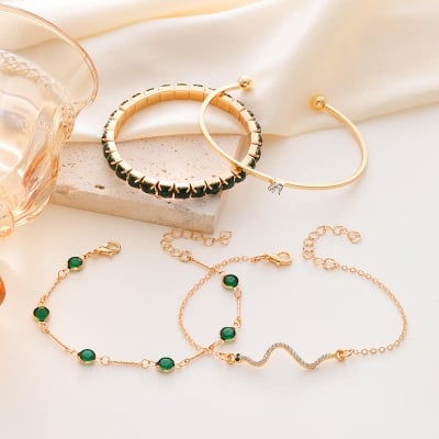 Picture of 4pcs Bracelet Set Bangle Chain Boho Fashion Jewellery Green Colour  For  Women