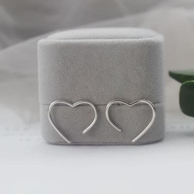Picture of 1Pair Love Heart Hollow Metal Stud Earrings for Women Geometric Earrings for Girls - Silver