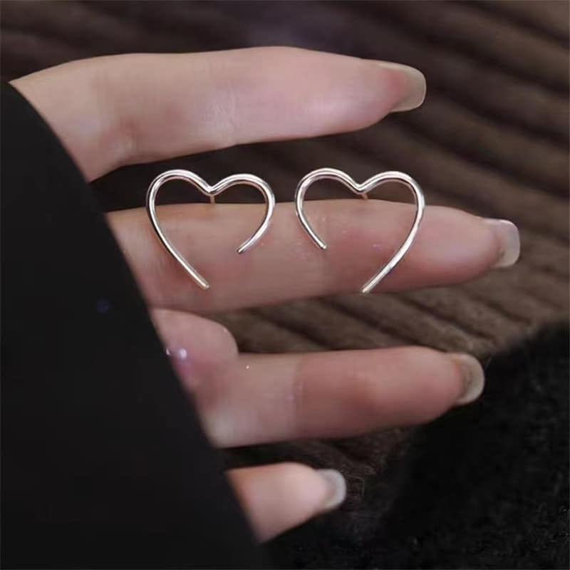 Picture of 1Pair Love Heart Hollow Metal Stud Earrings for Women Geometric Earrings for Girls - Silver
