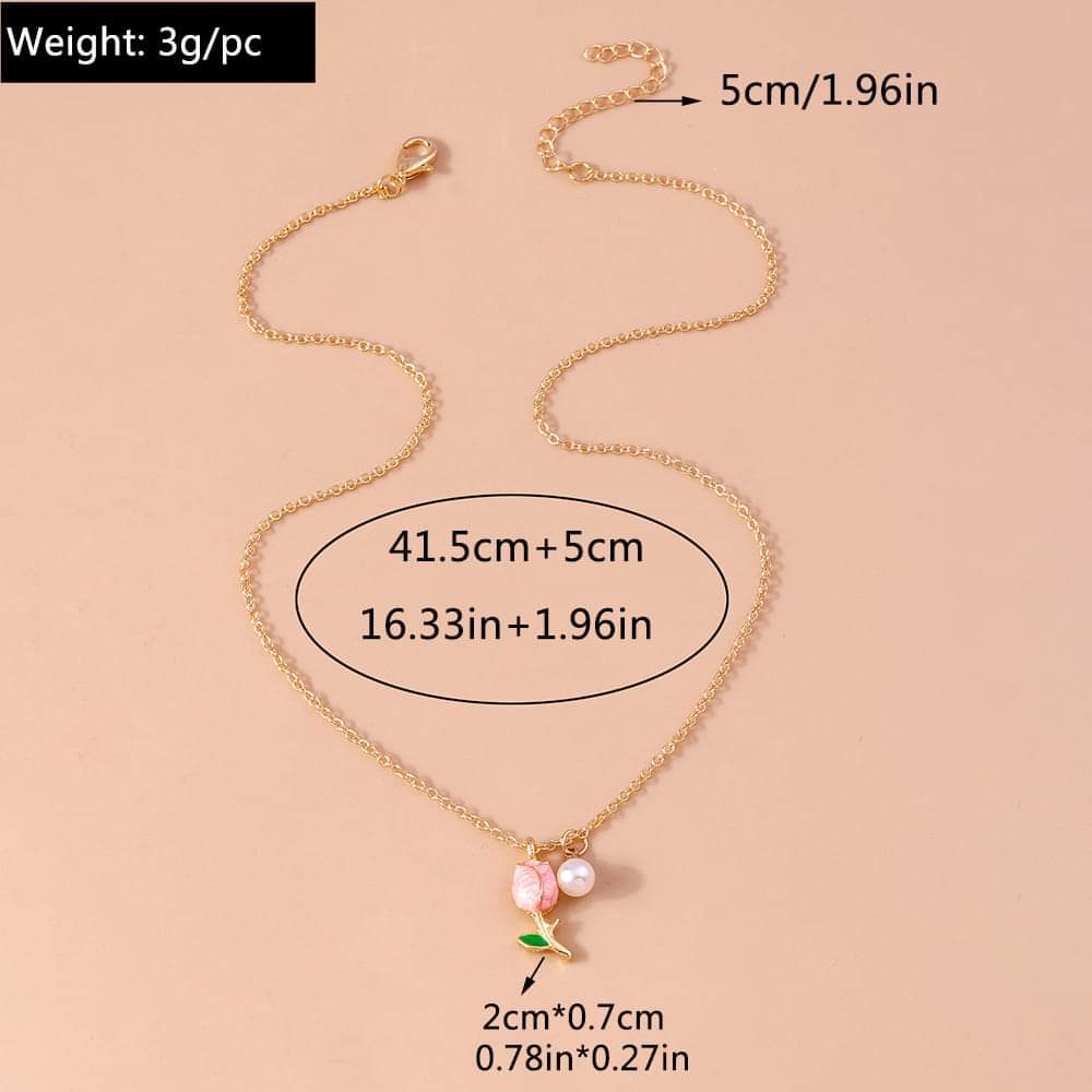 Picture of Elegant  Korean Cute Tulip Flower Shaped Pendant Peach Pearl Flower Chain ,Fashionable Jewelry  Chain For Girls - Gold