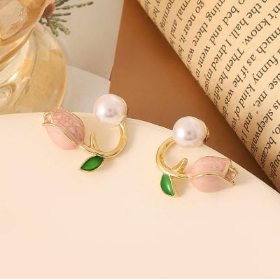 Picture of Zircon Korean Wear Ear Studs For DailyUse Party Earrings for Women - Pink