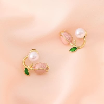Picture of Zircon Korean Wear Ear Studs For DailyUse Party Earrings for Women - Pink