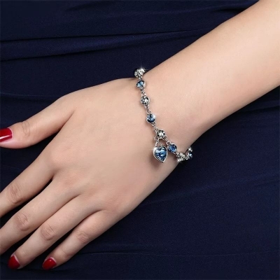 Picture of New Blue Stone Crystal Love Bracelet Set For Women - Bracelet For Women - Bracelet For Women - Bracelet For Women - Blue