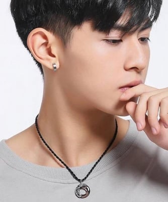 Picture of Punk Round Stylish  Men Pendant Necklaces Metal Cool Leather Chain Pendant -Unique Desing Pendant Chain For Men's-Chain For Men-Men's Pendant - Black