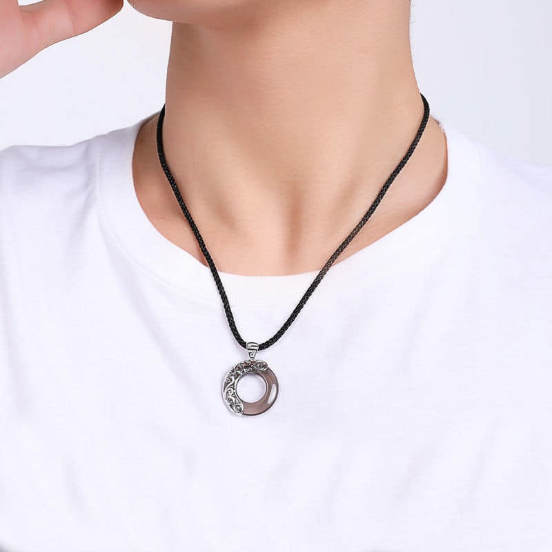 Picture of Punk Round Stylish  Men Pendant Necklaces Metal Cool Leather Chain Pendant -Unique Desing Pendant Chain For Men's-Chain For Men-Men's Pendant - Black