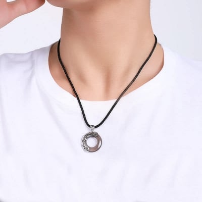 Picture of Punk Round Stylish  Men Pendant Necklaces Metal Cool Leather Chain Pendant -Unique Desing Pendant Chain For Men's-Chain For Men-Men's Pendant - Black