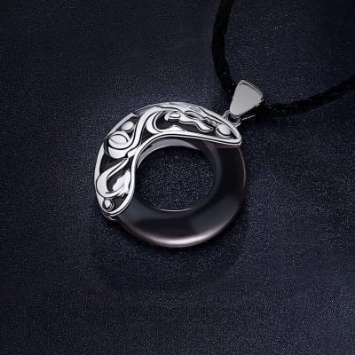 Picture of Punk Round Stylish  Men Pendant Necklaces Metal Cool Leather Chain Pendant -Unique Desing Pendant Chain For Men's-Chain For Men-Men's Pendant - Black