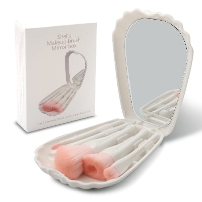 Picture of Makeup Brush Set With Mirror, Portable Home/Travel Use, Eye Shadow, Highlighter, Foundation