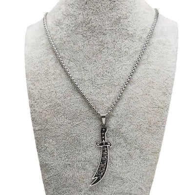 Picture of Arabic Imam Ali Zulfiqar Stainless Steel  Men Muslim  Knife Islamic  Mens Necklace - Silver