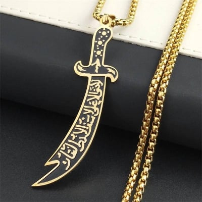 Picture of Highly Sustainable - Trendy Simple Stainless Steel Chain Jewellery Gift For Men -Zulfiqar Sword Men's Necklace - Gold