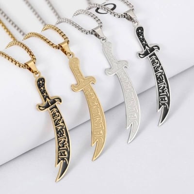 Picture of Highly Sustainable - Trendy Simple Stainless Steel Chain Jewellery Gift For Men -Zulfiqar Sword Men's Necklace - Gold