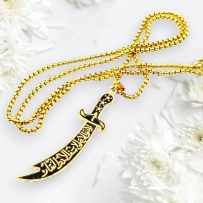 Picture of Highly Sustainable - Trendy Simple Stainless Steel Chain Jewellery Gift For Men -Zulfiqar Sword Men's Necklace - Gold