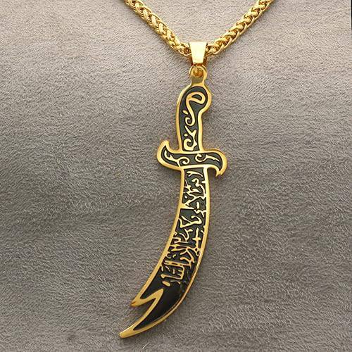 Picture of Highly Sustainable - Trendy Simple Stainless Steel Chain Jewellery Gift For Men -Zulfiqar Sword Men's Necklace - Gold