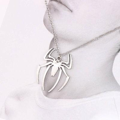 Picture of Pendant Necklace Fashion Spider Halloween Pendants Round Cross Chain Short Long Mens - Silver