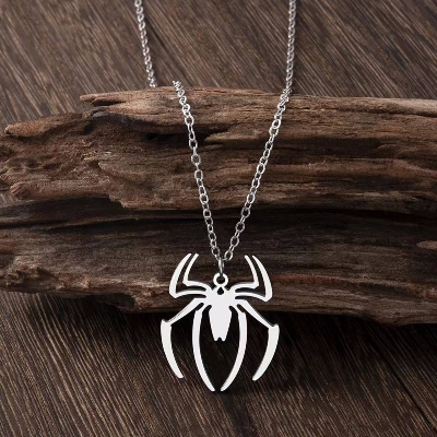 Picture of Pendant Necklace Fashion Spider Halloween Pendants Round Cross Chain Short Long Mens - Silver