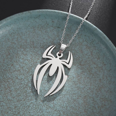 Picture of Pendant Necklace Fashion Spider Halloween Pendants Round Cross Chain Short Long Mens - Silver