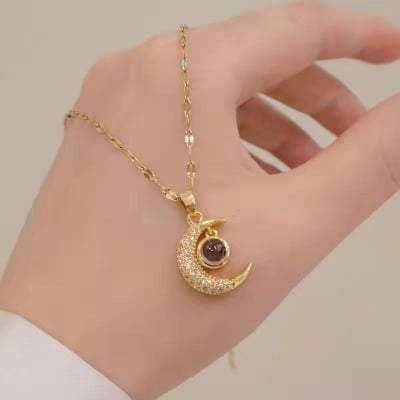 Picture of Seraphic Gleam Necklace Gold Plated Moon Locket - Gold