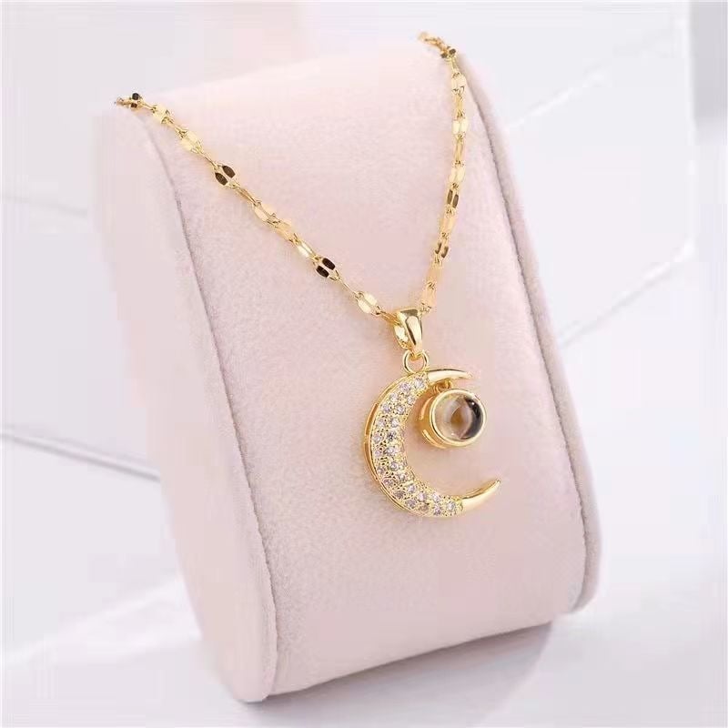 Picture of Seraphic Gleam Necklace Gold Plated Moon Locket - Gold