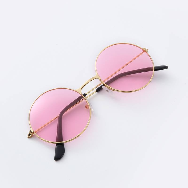 Picture of Classic Hippie Round Shades  Pink Tinted Lenses with Golden Metal Frame for a Retro Look For Women