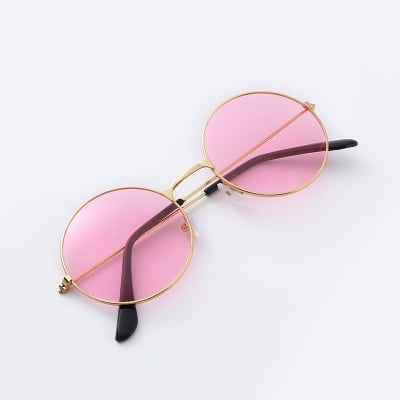 Picture of Classic Hippie Round Shades  Pink Tinted Lenses with Golden Metal Frame for a Retro Look For Women