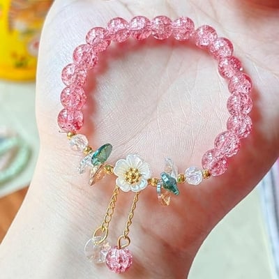 Picture of Shimmering Floral Beaded Bracelet for Girls - Pink