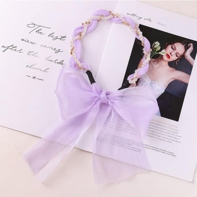 Picture of Korean Style Elegant Pearl Floral Hairband for Women and Girls – Purple - Purple