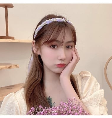 Picture of Korean Style Elegant Pearl Floral Hairband for Women and Girls – Purple - Purple