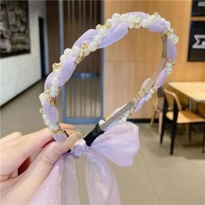 Picture of Korean Style Elegant Pearl Floral Hairband for Women and Girls – Purple - Purple