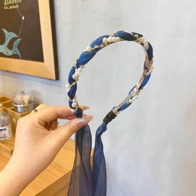Picture of Korean Style Elegant Pearl Floral Hairband for Women and Girls – Blue - Blue