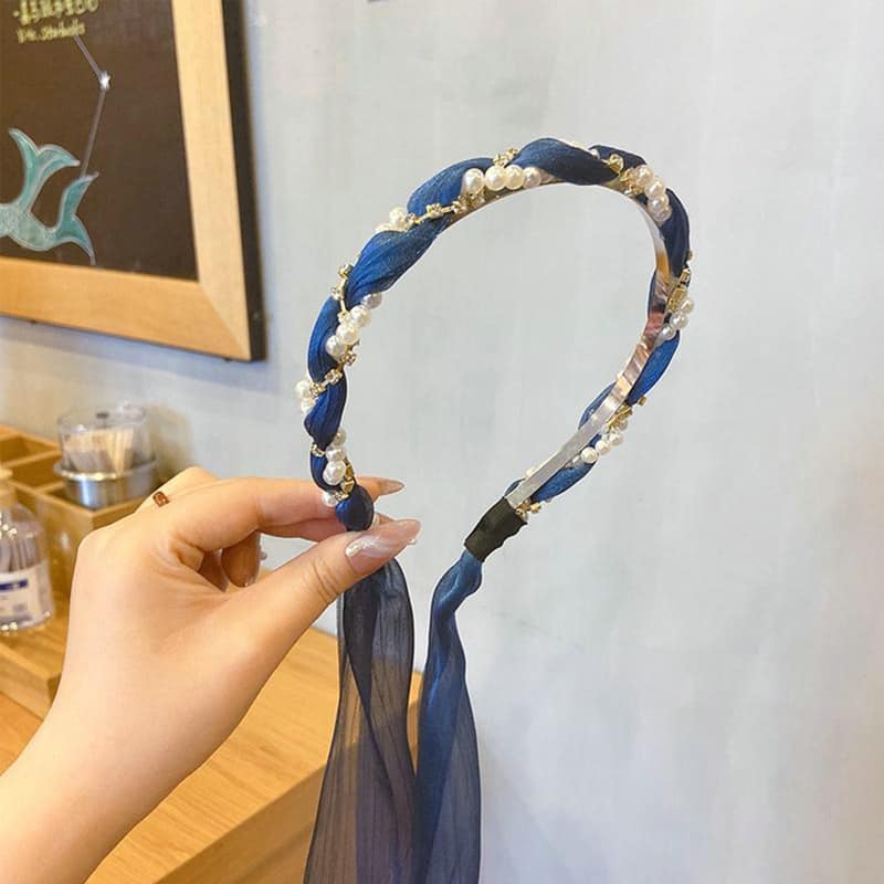 Picture of Korean Style Elegant Pearl Floral Hairband for Women and Girls – Blue - Blue