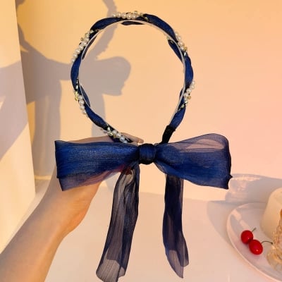 Picture of Korean Style Elegant Pearl Floral Hairband for Women and Girls – Blue - Blue