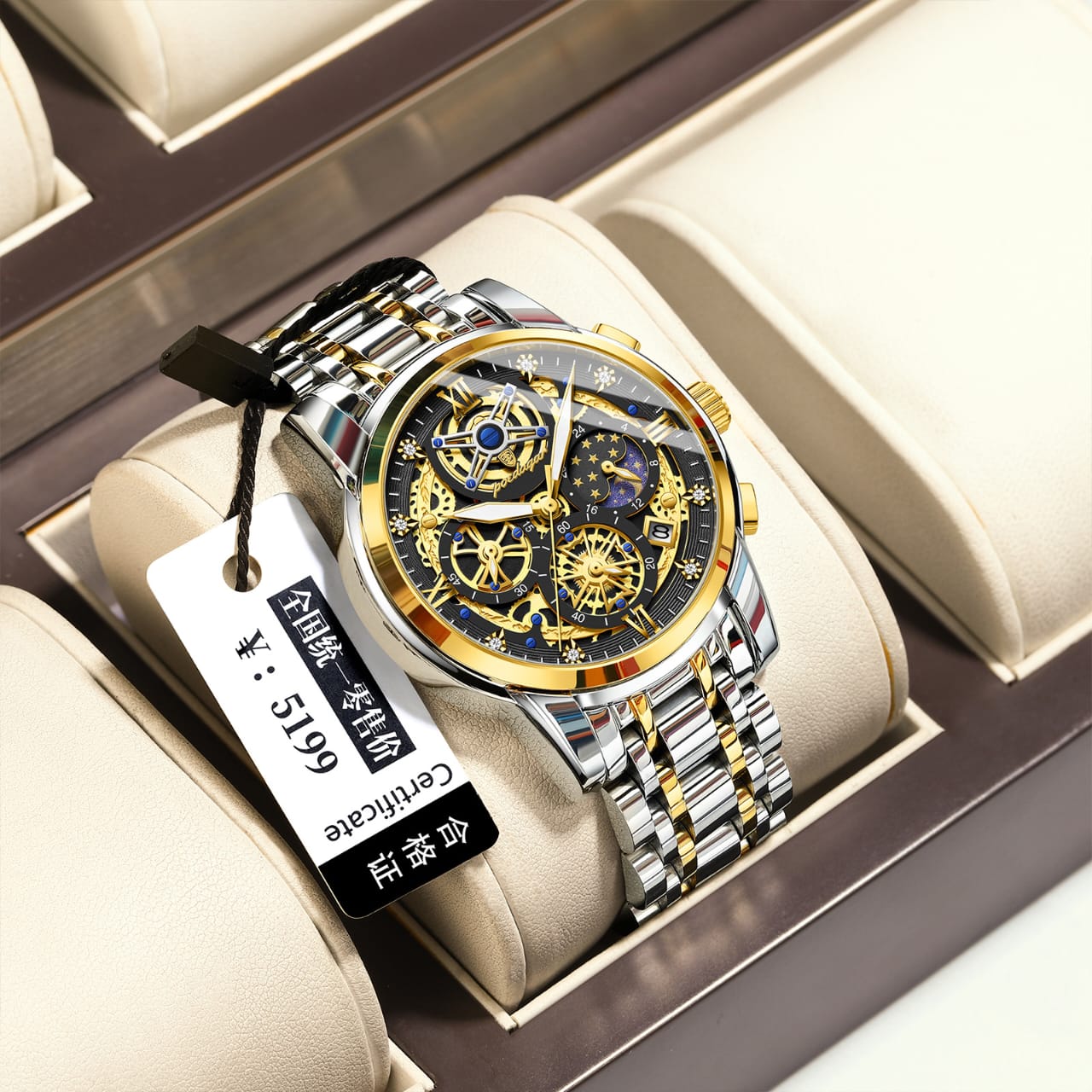 Picture of Poedagar Men’s Dress Watch with Green Dial and Crystal Hour Dots