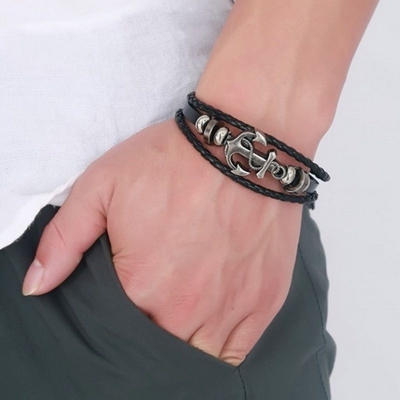 Picture of Leather Bracelet For Men - Bracelet - Black