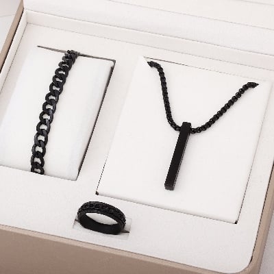 Picture of Stylish Bar Pendant Set, Necklaces Finger Ring Set for Men 3pcs Set