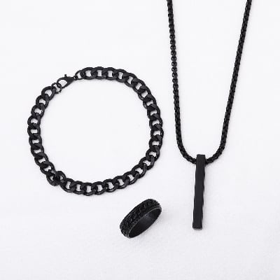 Picture of Stylish Bar Pendant Set, Necklaces Finger Ring Set for Men 3pcs Set