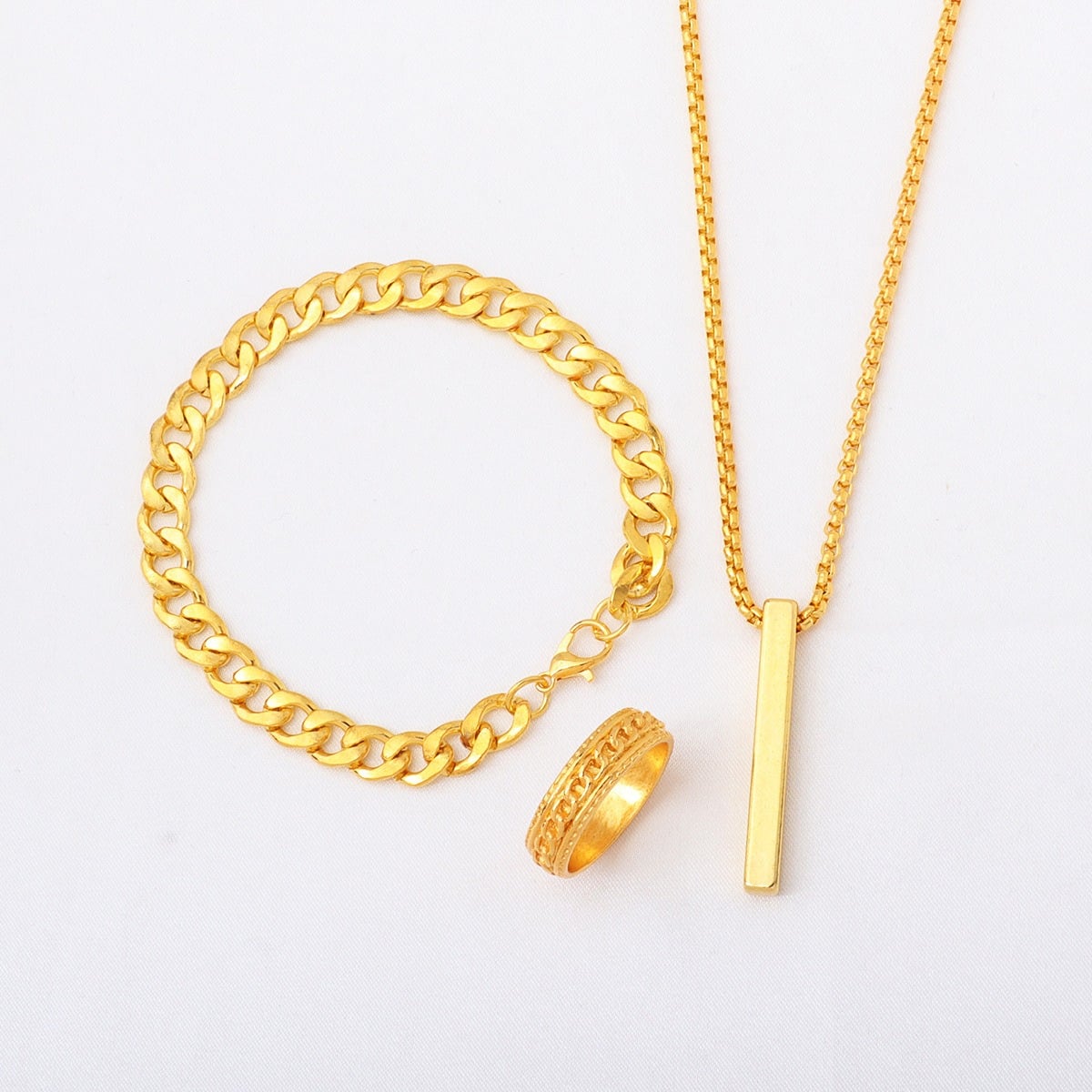 Picture of Stylish Bar Pendant Set, Necklaces Finger Ring Set for Men 3pcs Set