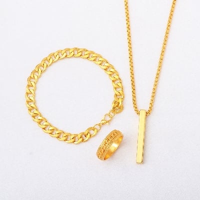 Picture of Stylish Bar Pendant Set, Necklaces Finger Ring Set for Men 3pcs Set