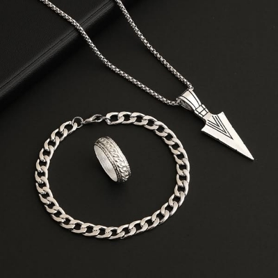 Picture of Fashionable Pendant Necklace, Bracelet & Ring Set for Everyday Chic Style-Combo Set for Men