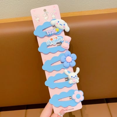 Picture of 5pcs Children Girl Senario Family Cute Hair Clip -Kuromi,Melody,Cinnamoroll,Lotso Bear, Stella