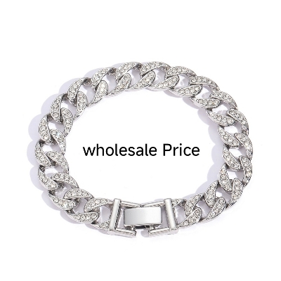 Picture of Luxury Fashion Rhinestone Bracelet Women Men Hiphop Cuban Link Bracelets Simple Design Gold Silver Color Jewelry Gifts