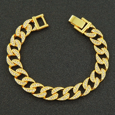 Picture of Luxury Fashion Rhinestone Bracelet Women Men Hiphop Cuban Link Bracelets Simple Design Gold Silver Color Jewelry Gifts